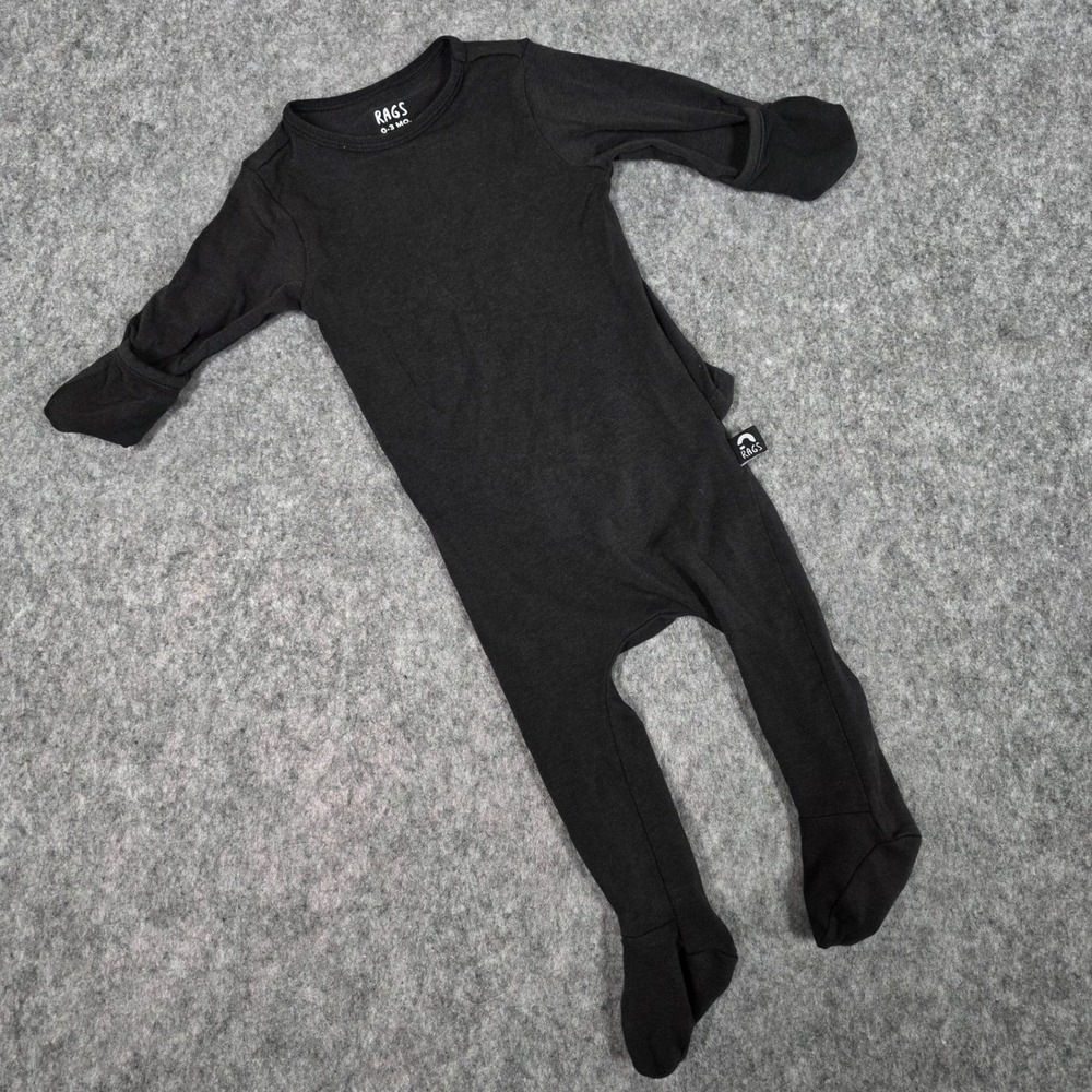 RAGS Footie Romper Baby 0-3M Black Long Sleeve Mitten Cuffs Phantom Peekabooty
